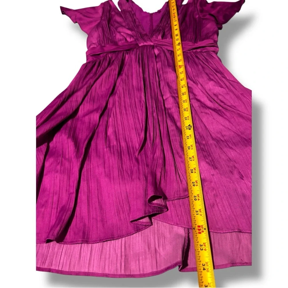 Anthropologie Vibrant Purple Short Flutter Sleeve Empire Waist Flowy Mini Dress